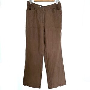 J. Jill 100% Linen Genuine Fit Brown Wide-Leg Linen Pants, 10